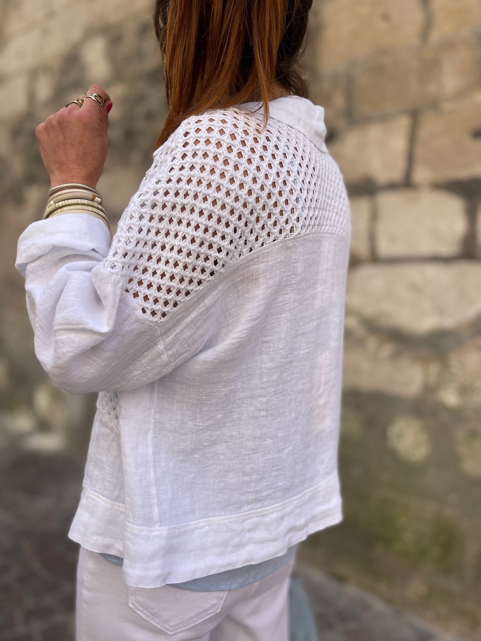 Veste ajourée lin blanc