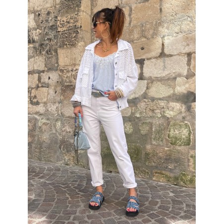 Veste ajourée lin blanc