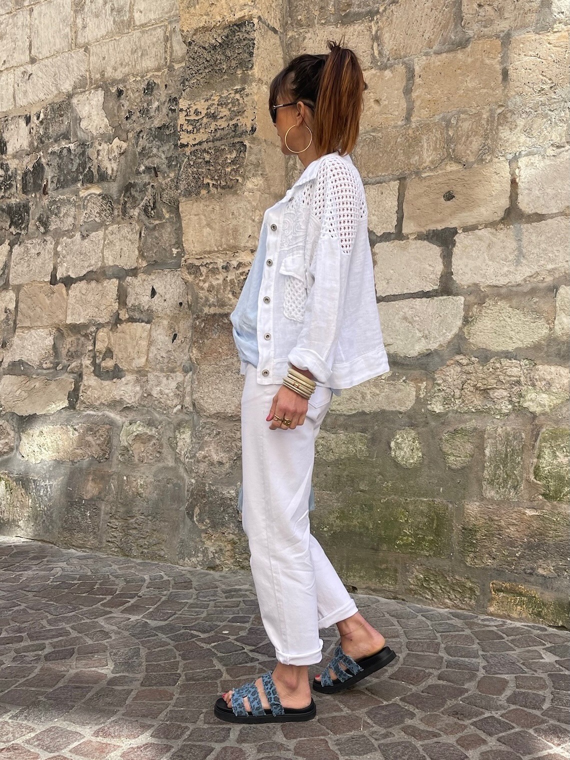 Veste ajourée lin blanc