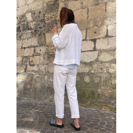 Veste ajourée lin blanc
