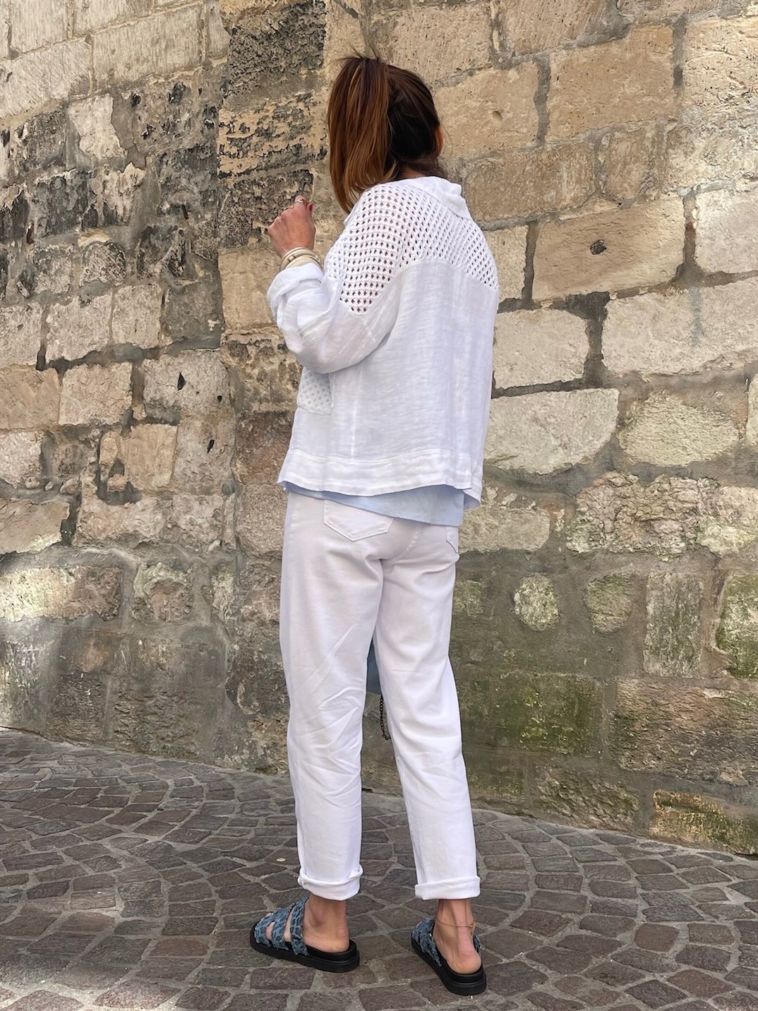 Veste ajourée lin blanc