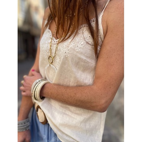 Top broderie beige