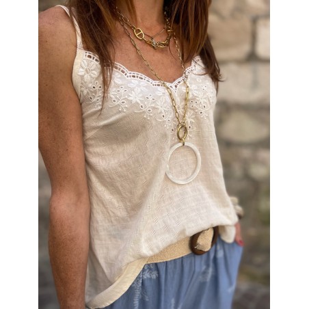 Top broderie beige