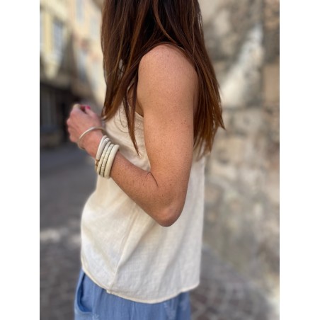 Top broderie beige