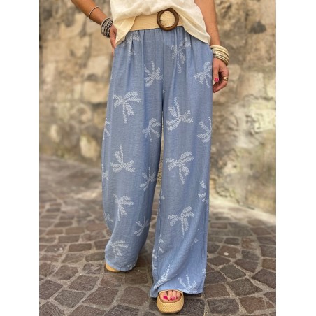 Pantalon palmier bleu