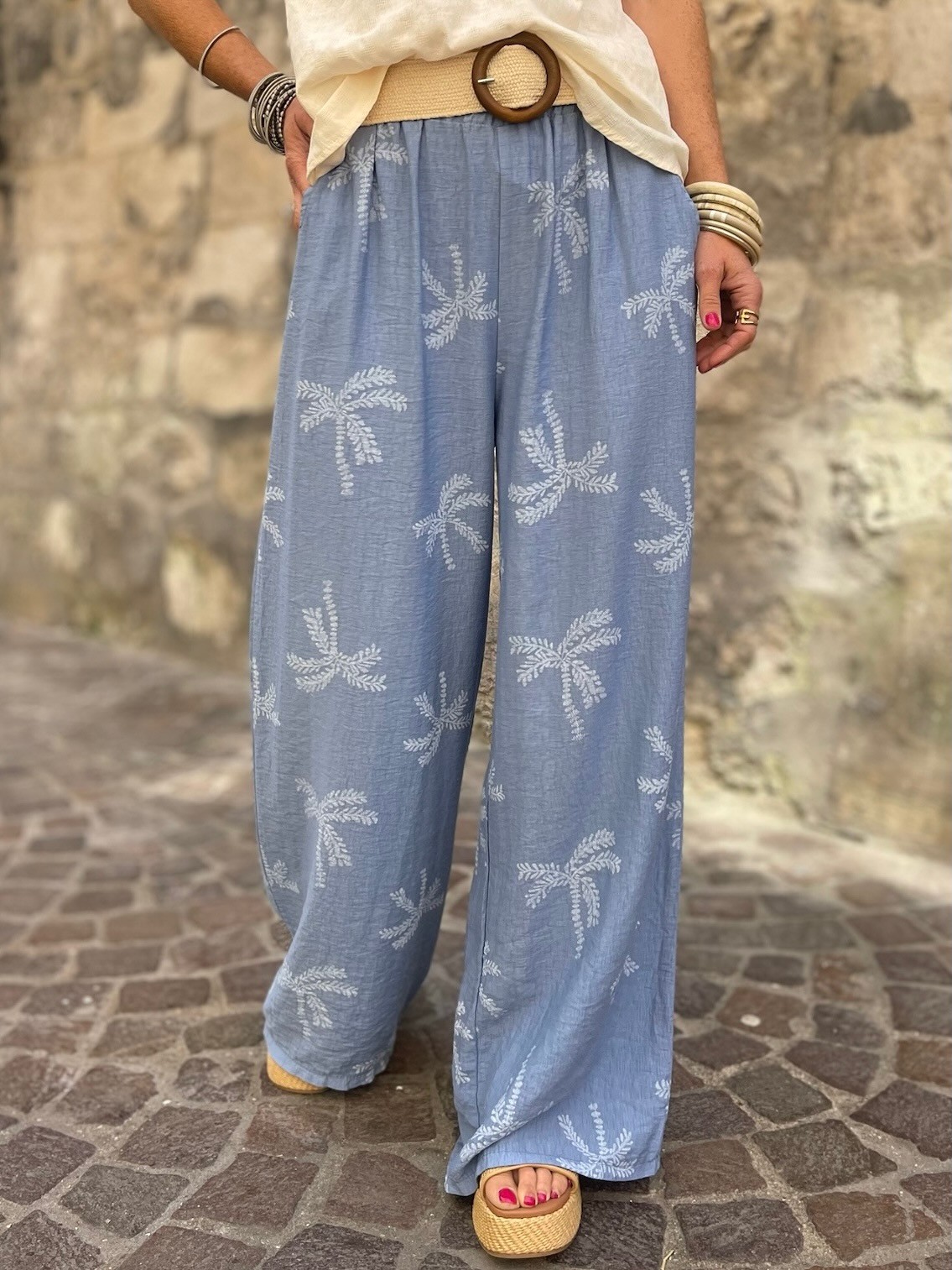 Pantalon palmier bleu