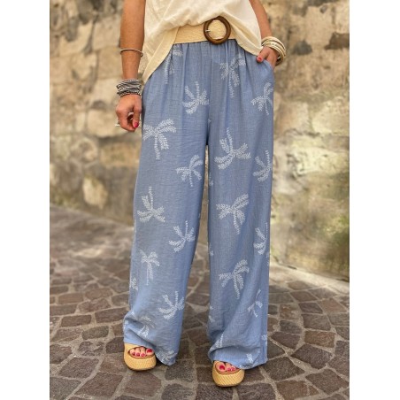 Pantalon palmier bleu
