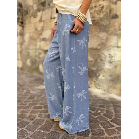 Pantalon palmier bleu