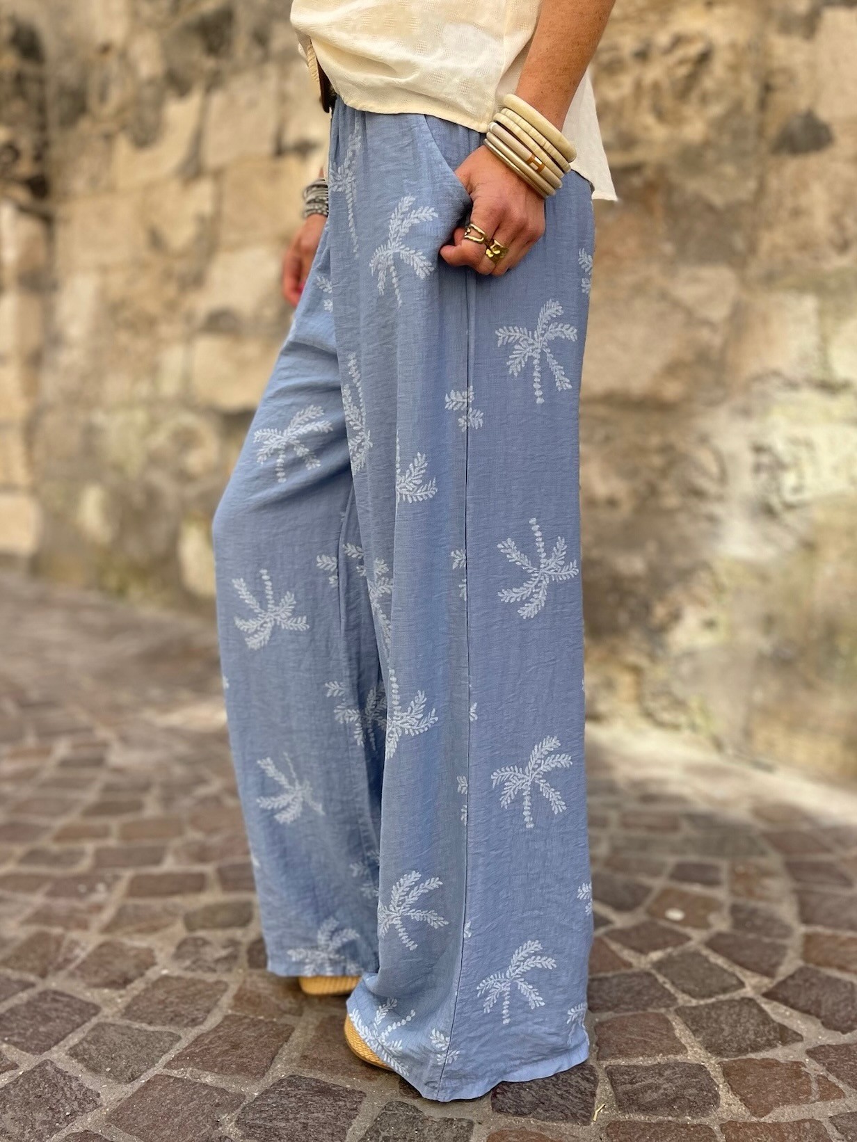 Pantalon palmier bleu