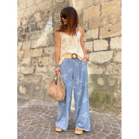 Pantalon palmier bleu