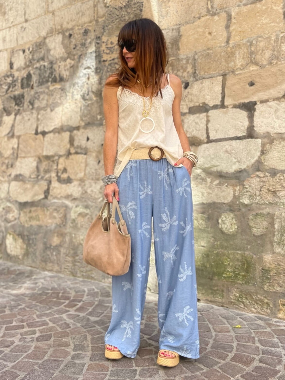 Pantalon palmier bleu