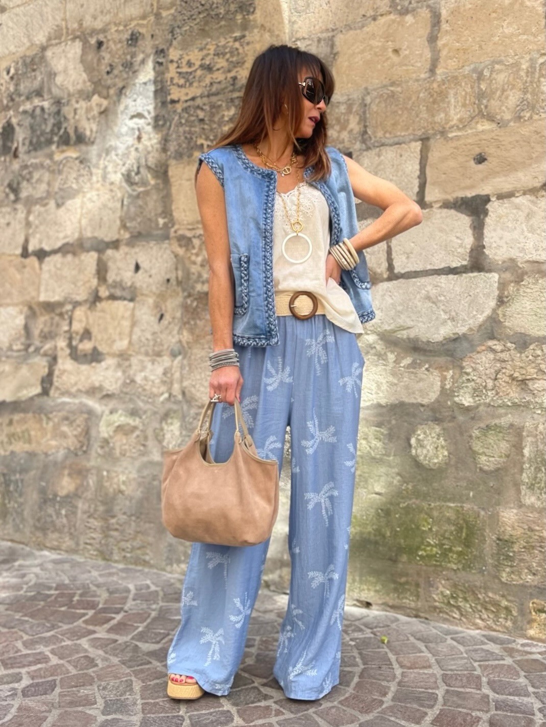 Pantalon palmier bleu