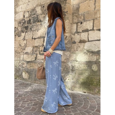 Pantalon palmier bleu