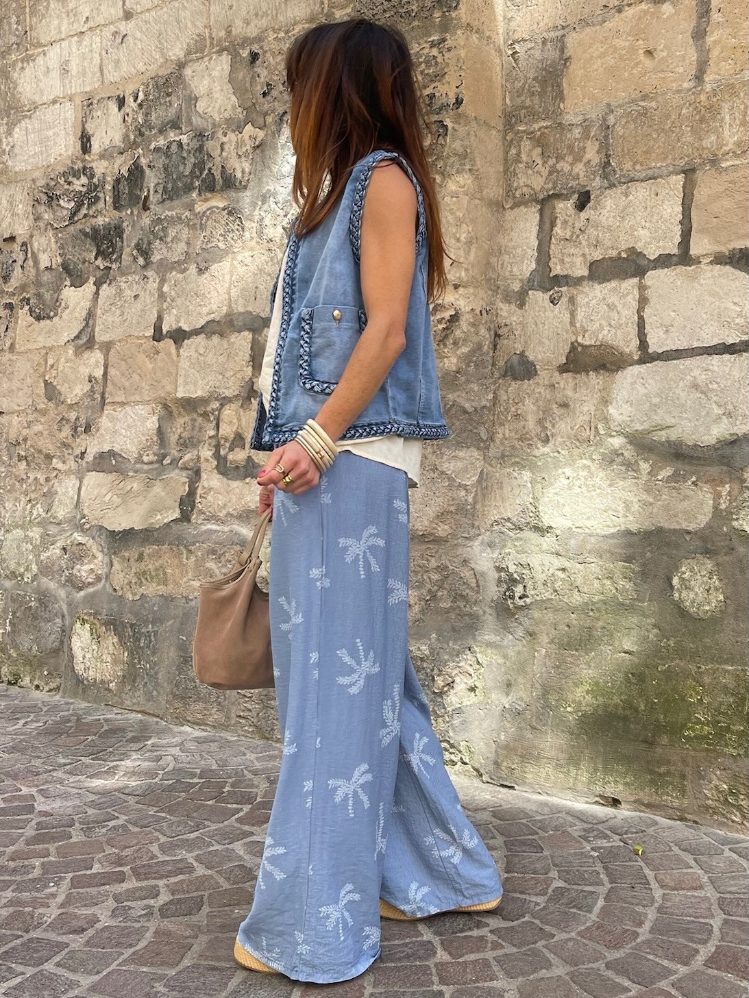 Pantalon palmier bleu