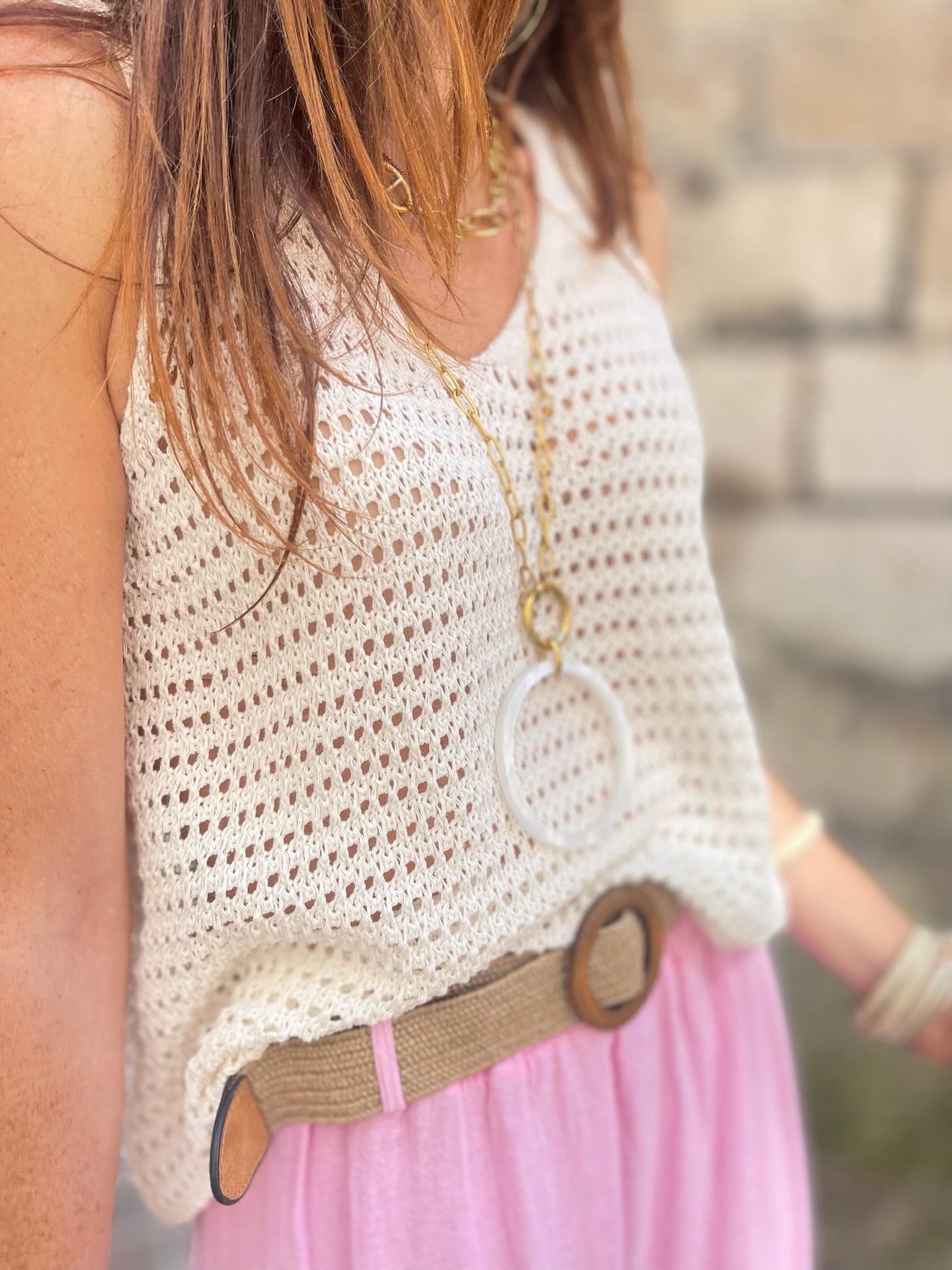 Top crochet écru