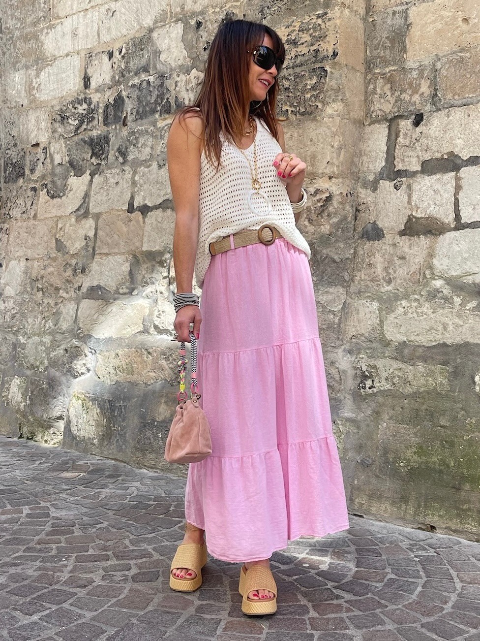 Jupe lin rose