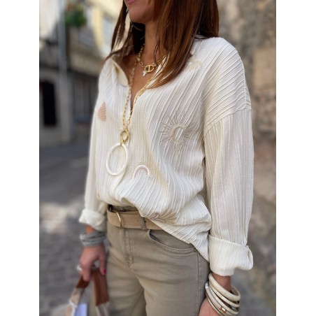 Chemise froncée beige