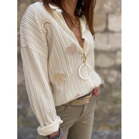 Chemise froncée beige