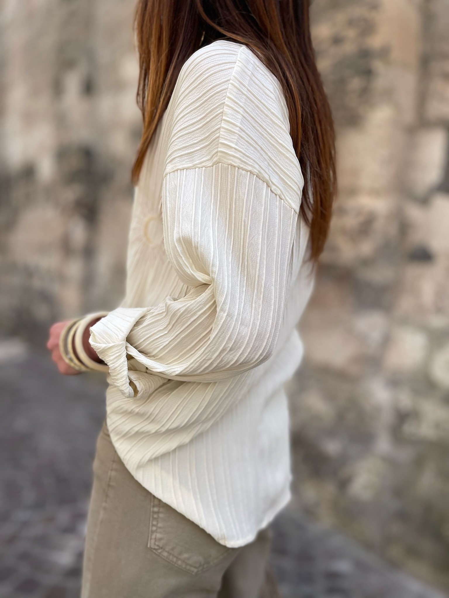 Chemise froncée beige