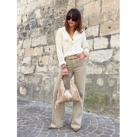 Chemise froncée beige
