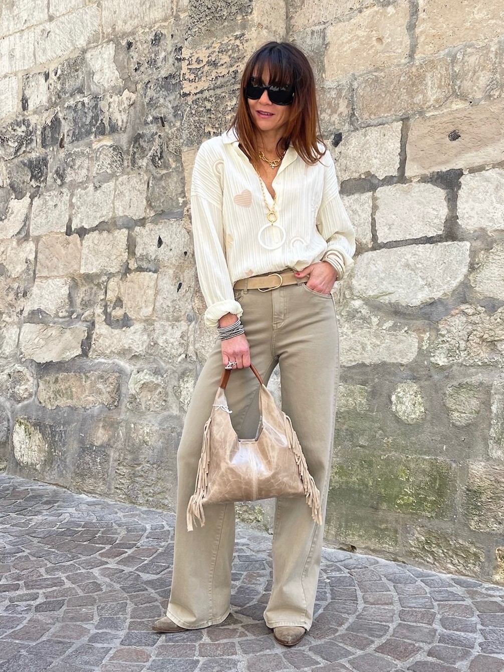Chemise froncée beige