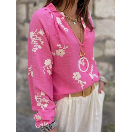 Blouse fuchsia brodée