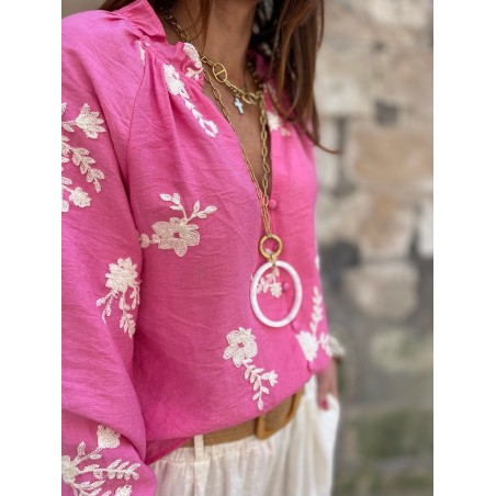Blouse fuchsia brodée