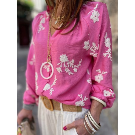 Blouse fuchsia brodée