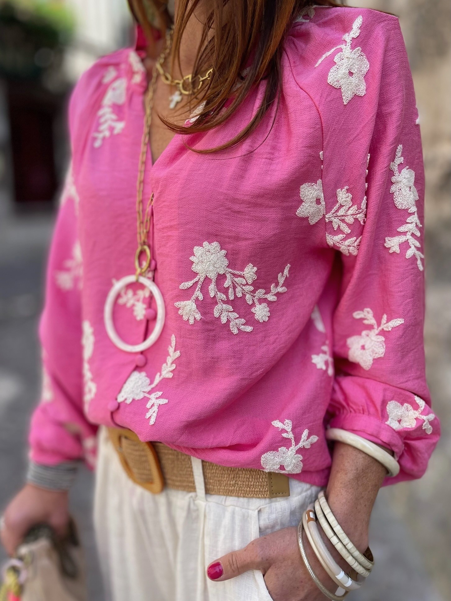 Blouse fuchsia brodée