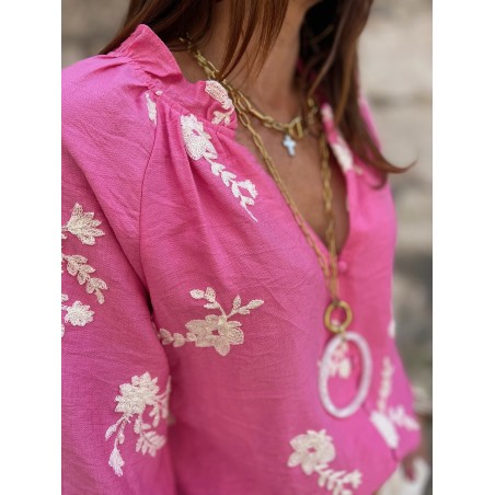 Blouse fuchsia brodée