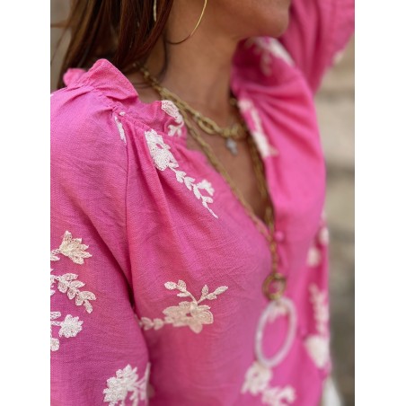 Blouse fuchsia brodée