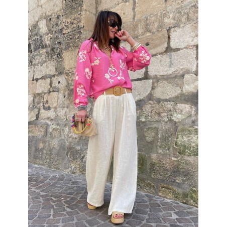 Blouse fuchsia brodée