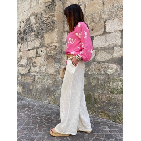 Blouse fuchsia brodée