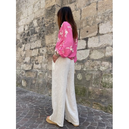 Blouse fuchsia brodée