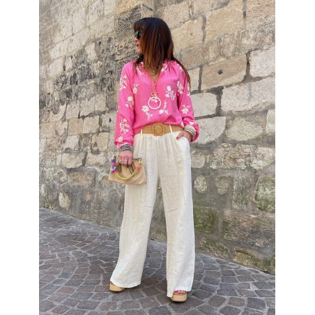 Blouse fuchsia brodée