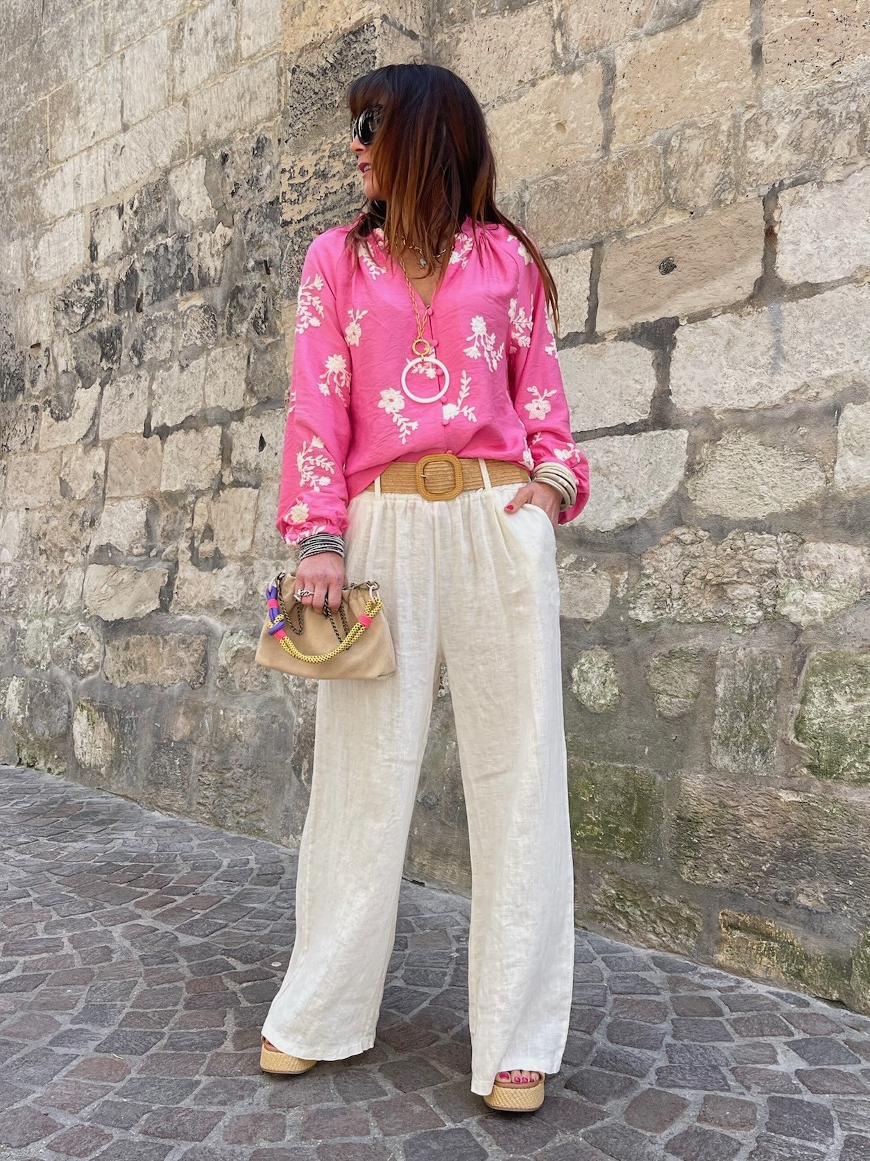 Blouse fuchsia brodée