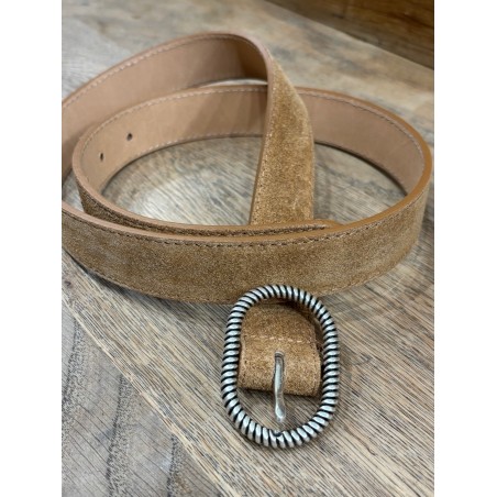 Ceinture daim camel boucle argent