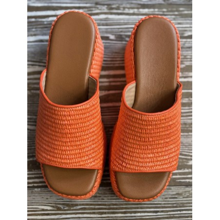 Mules compensées paille orange