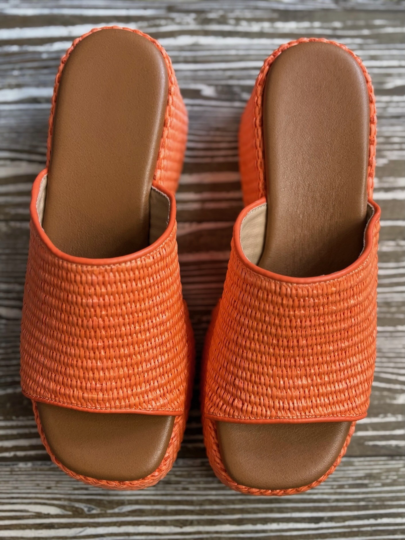 Mules compensées paille orange