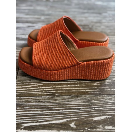 Mules compensées paille orange