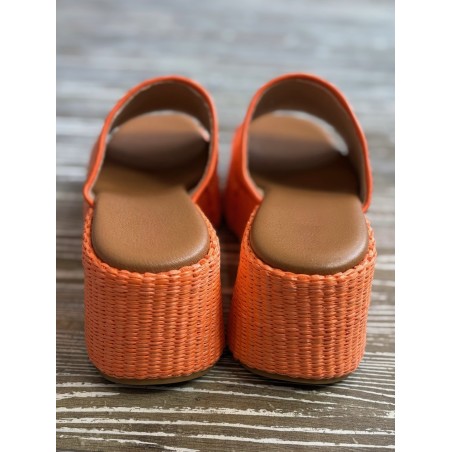 Mules compensées paille orange