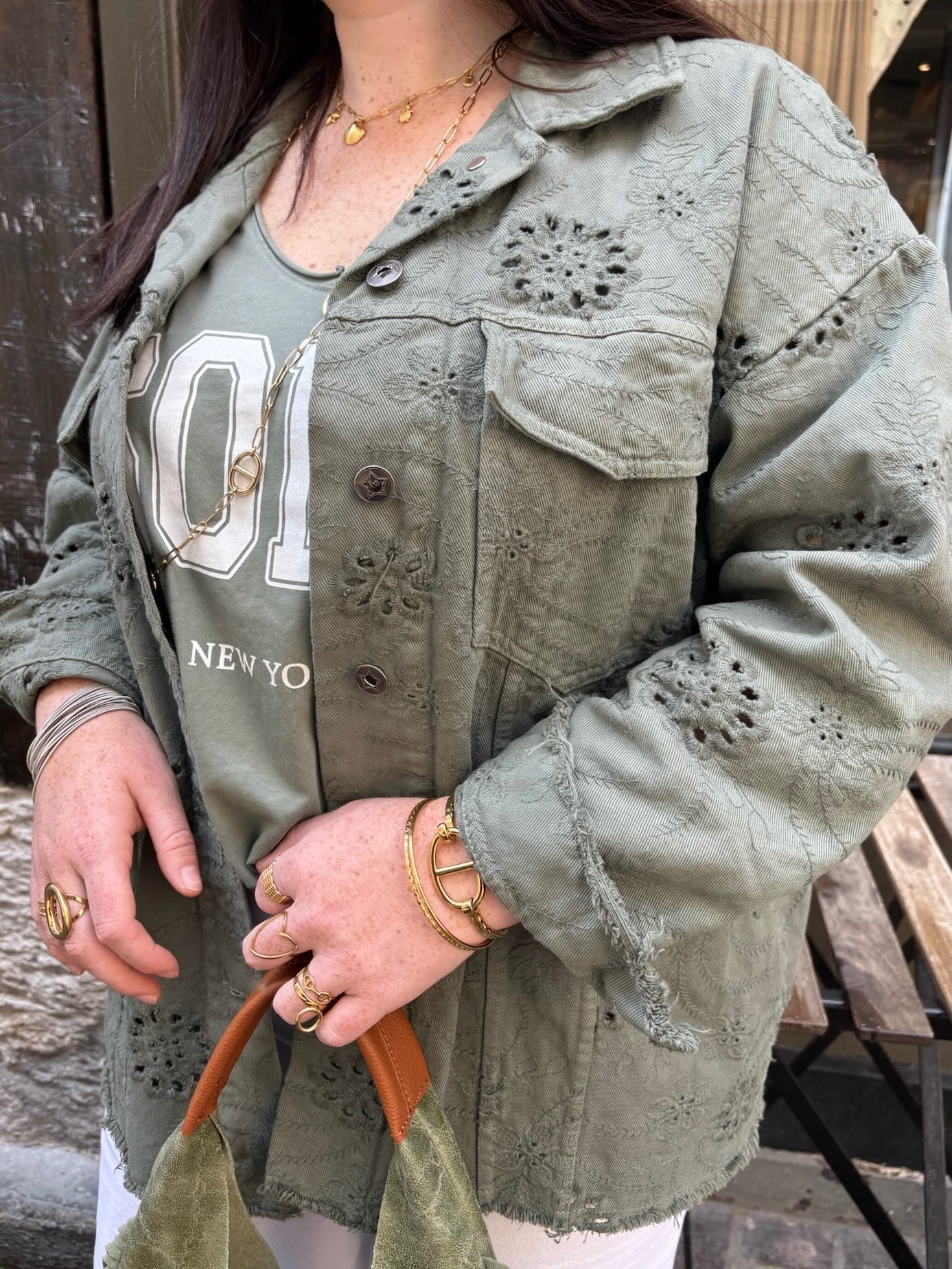 Veste broderie kaki