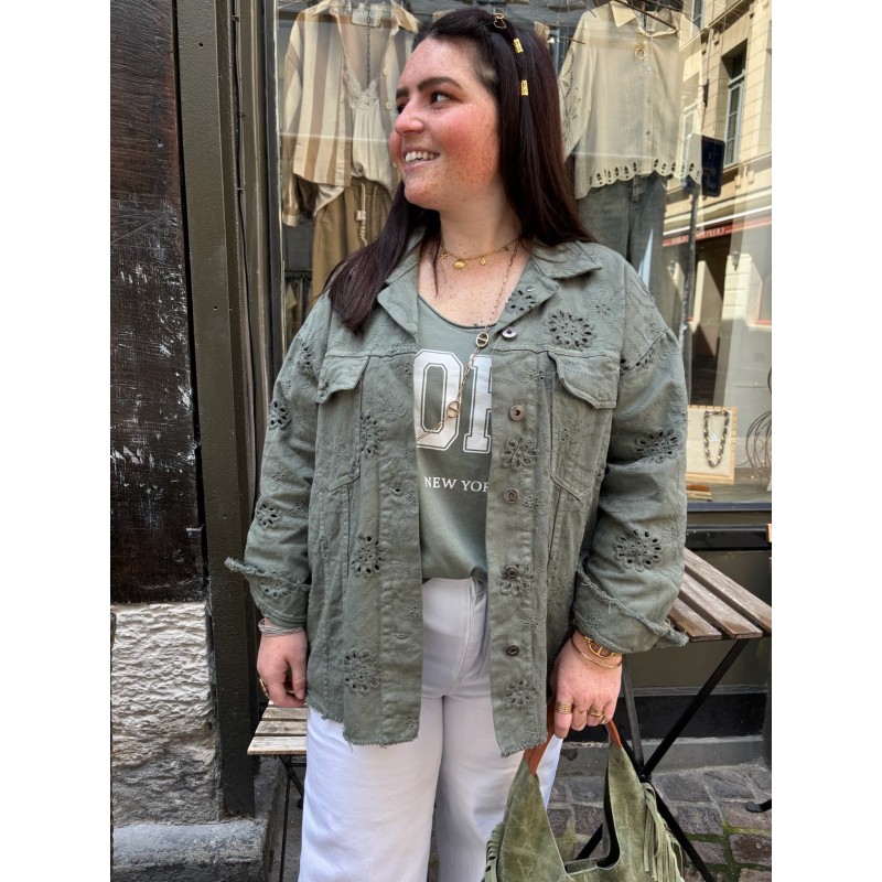 Veste broderie kaki