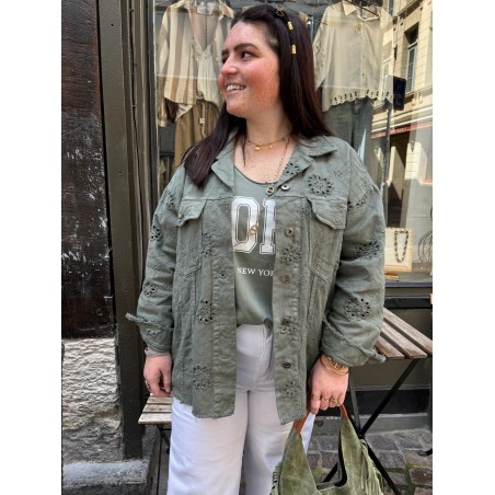 Veste broderie kaki