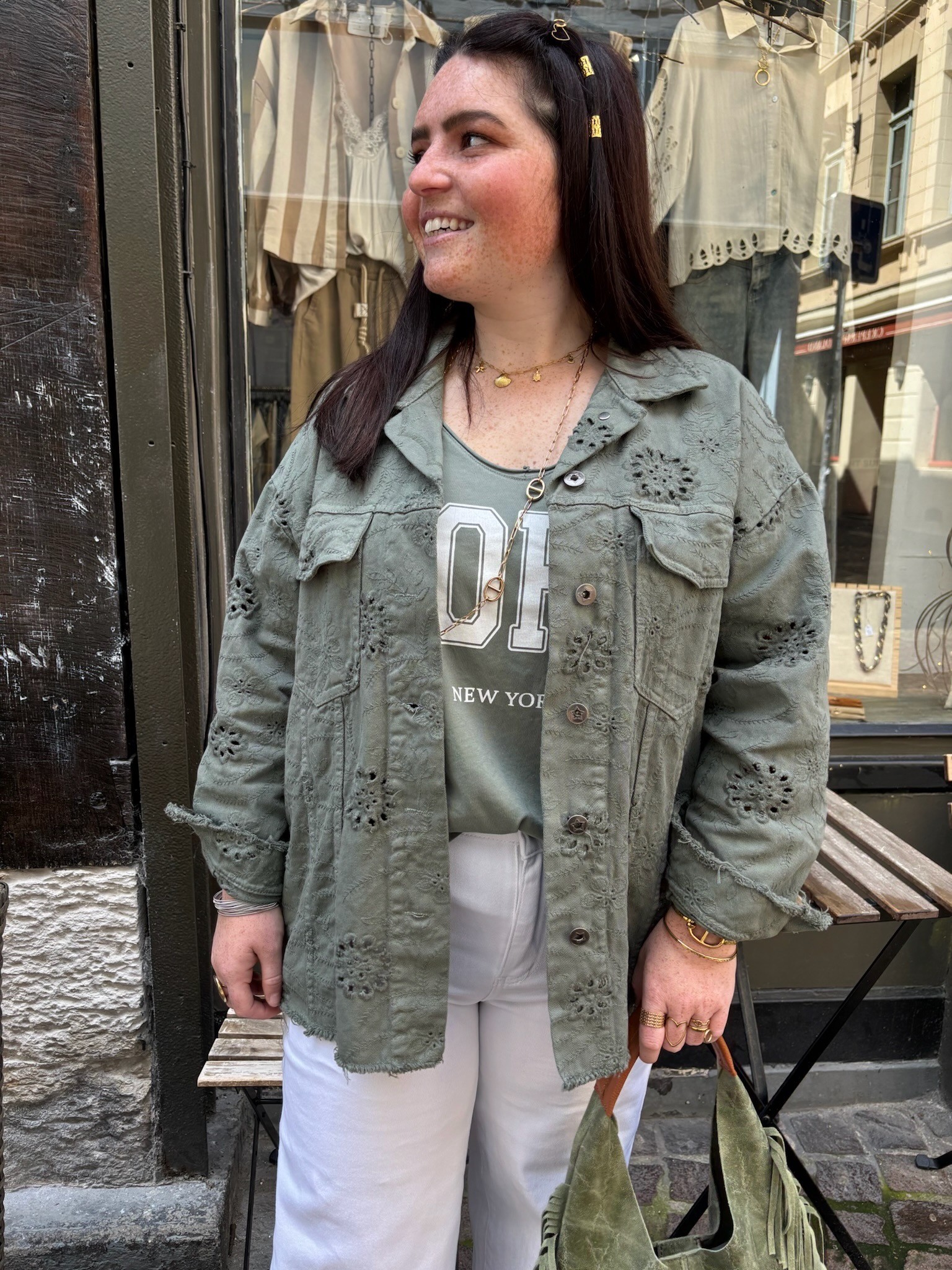Veste broderie kaki