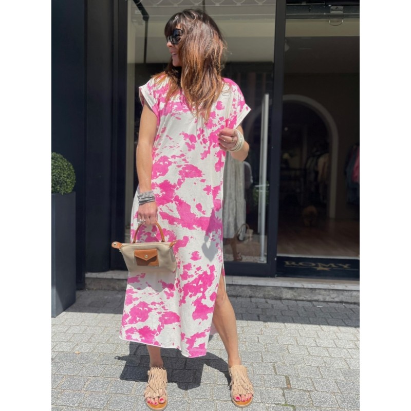 Robe longue motifs fuchsia