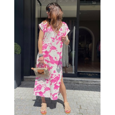 Robe longue motifs fuchsia