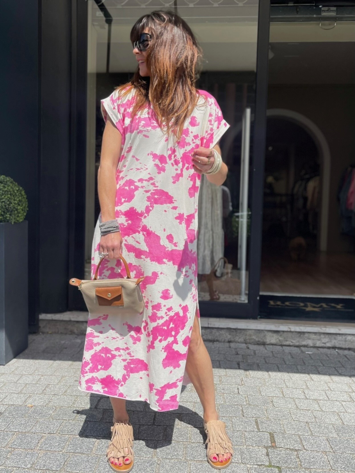 Robe longue motifs fuchsia
