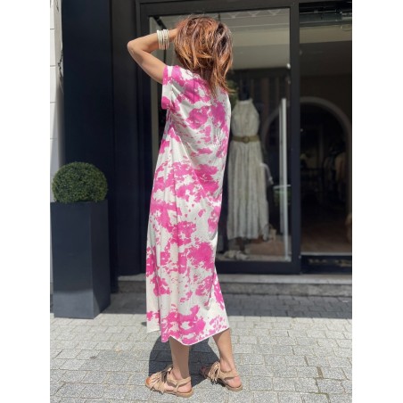 Robe longue motifs fuchsia