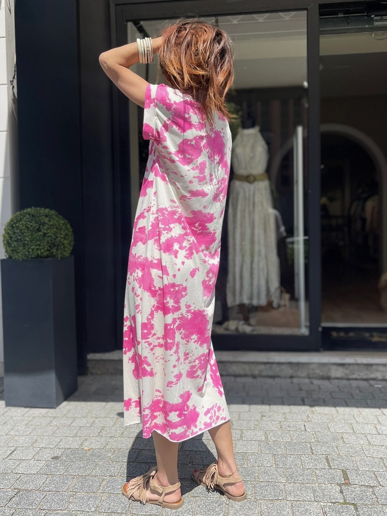 Robe longue motifs fuchsia